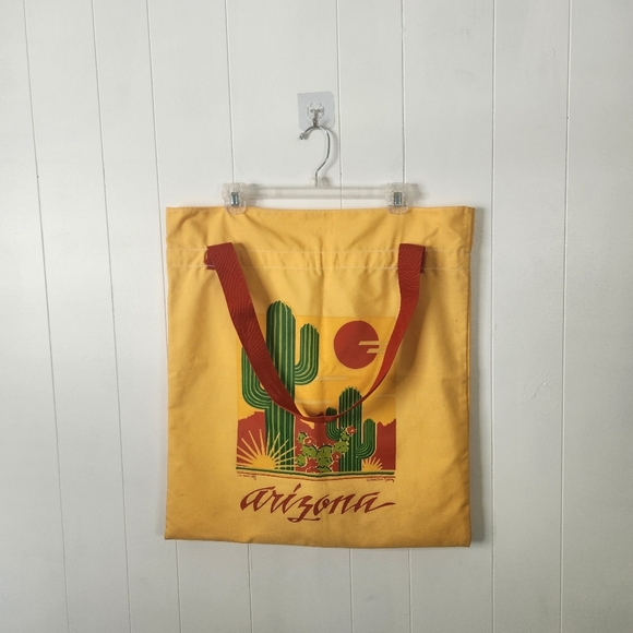 Arizona Novelty Souvenir Tote Bag Purse Large 1990s 90s Yellow Cactus Bohemian - Picture 9 of 9